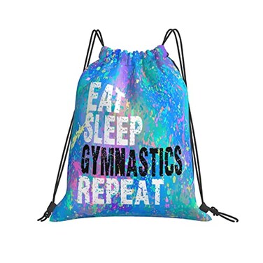 FORATIO Eat Sleep Gymnastics Repeat Drawstring Backpack Gym String Bag Sports Drawstring Sackpack For Women Men