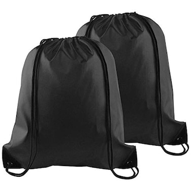 KUUQA 2 Pcs Drawstring Backpack Bags Sports Cinch Sack String Backpack Storage Bags for School Gym Traveling Black