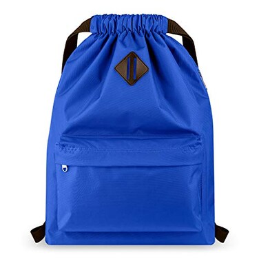 Vorspack Drawstring Backpack Water Resistant String Bag Cinch Bag Sports Gym Sack with Side Pocket for Men Women Blue
