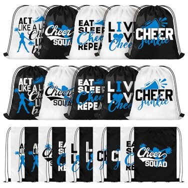 Pinkunn 20 Pcs Cheer Drawstring Backpack Cheerleading Drawstring Gym Bag Cheerleader Gifts Cheer Accessories for Cheerleaders Blue