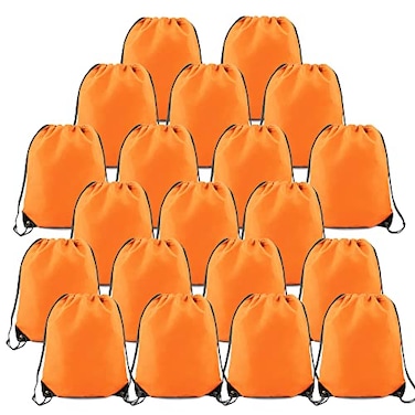 BeeGreen 20 Pieces OrangeStringBagPackBulk Durable Cinch Gym Sacks Backpacks Large Size for Christmas Sports Storage Travel Pull String Sackpack for Women and Men