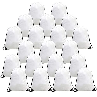 BeeGreen Drawstring Bags Backpacks Bulk 20 Pieces White Gym Cinch Bags String Backpack for Sports Sack Personlized Sackpacks DIY Heat Vinyl