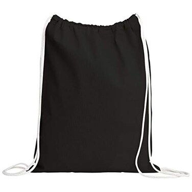 TBF Cotton Drawstring Backpack Gym Sack Canvas Cinch Sport Pack for Men Women Set of 12 Black