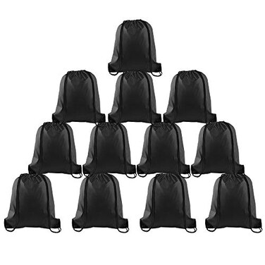 FEPITO 12 Pack Drawstring Backpack Bags Sack Cinch Bag String Backpack for Gym TravelingBlack