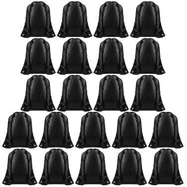 FEPITO 22 Pack Drawstring Bags String Backpack Bulk School Backpack Bag Sack Cinch Bag Sport Bags for Gym Traveling Black