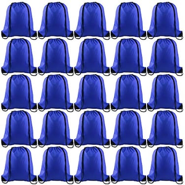 FEPITO 22 Pack Drawstring Bags String Backpack Bulk Sack Cinch Bag Sport Bags for School Gym Traveling Blue
