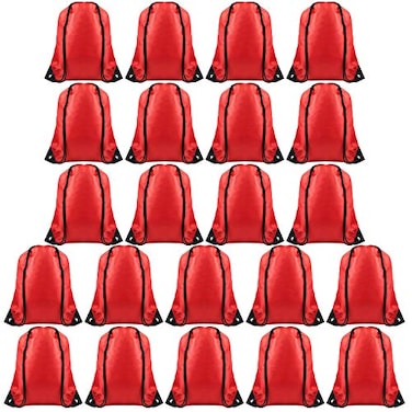 FEPITO 22 Pack Drawstring Bags String Backpack Bulk School Backpacks for Gym Traveling Red