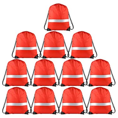 KUUQA 12 Pcs Red Drawstring Backpacks with Reflective Strips Polyester 157 x 134 Ideal for Yoga Sport Travel