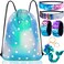 GAEN Mermaid Reversible Sequin Drawstring BackpackBag Clear Iridescent Sequin Star Shape Spotted Green Fabric for Kids Girls OneSize