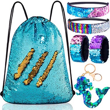 GAEN GAEN Mermaid Reversible Sequin Drawstring BackpackBag BlueGold for Kids Girls OneSize