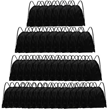 Grneric Drawstring Backpack Bulk 42 Pcs String Backpack Drawstring Bags Cinch Bag Sackpack for Men Women Gym Black