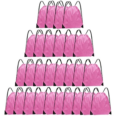 Grneric Drawstring Backpack Bulk 28 PCS Drawstring Bags String Backpack Cinch Bag Sackpack for Men Women Gym Pink