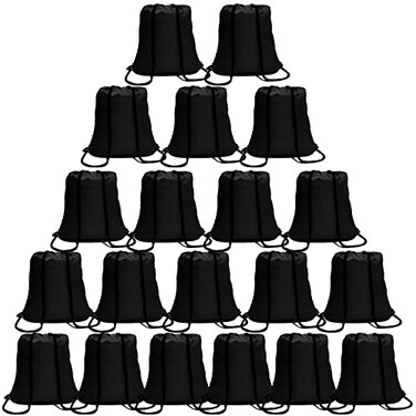 CAIHONG 100 Pack Drawstring Backpack Black Bulk Drawstring Bags Nylon String Backpack Gym Cinch Sack Backpack Sport Bag Draw String Party Bags for Men or Women