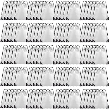 Grneric Drawstring Backpack Bulk 100Pcs Cinch Bag Polyester Drawstring Bags for Gym Beach Sports Short Trip Party White