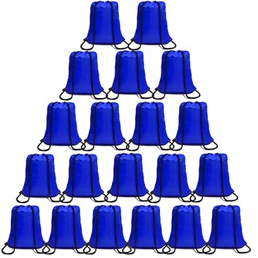 CAIHONG 100 Pack Drawstring Backpack Royal Blue Bulk Drawstring Bags Nylon String Backpack Gym Cinch Sack Backpack Sport Bag Draw String Party Bags