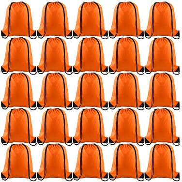 KUUQA 25Pcs Orange Drawstring Bags String Backpacks for Gym Sport Traveling