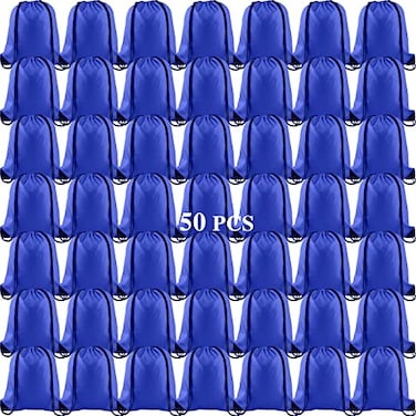 KUUQA 50Pcs Blue Drawstring Backpack Bag Sack Drawstring Bags Bulk String Bags Storage Bags for Sport Gym Traveling