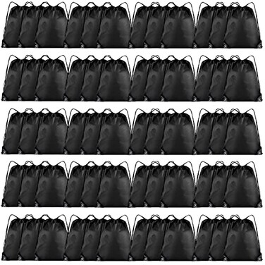 Grneric 60 Pieces Drawstring Backpack Bulk Cinch Sackpack Ployster Drawstring Bags for Gym Party TripBlack