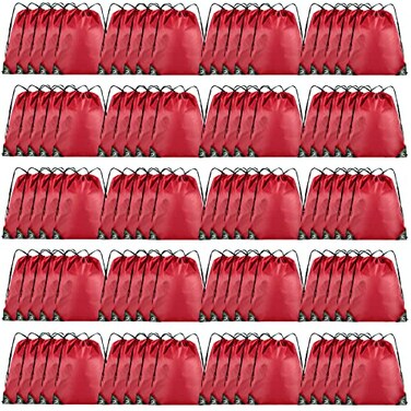 Grneric Drawstring Backpack Bulk 100Pcs Cinch Bag Polyester Drawstring Bags for Gym Beach Sports Short Trip Party Red