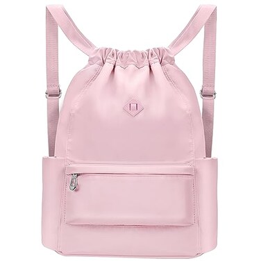 BAVELOE Drawstring Backpack with Wet Pocket Gym Backpack WaterResistant Cinch String Bag Beach Swim for Women MenPink