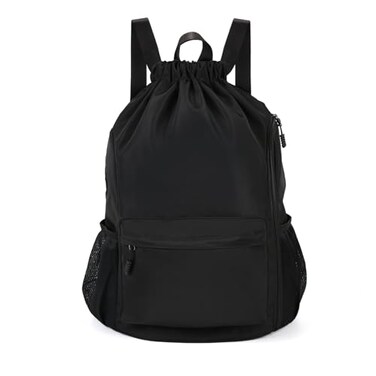 Valleycomfy Waterproof Drawstring Gym Backpack Bag for Men WomenSports Gym Bag with Side Pocket Black