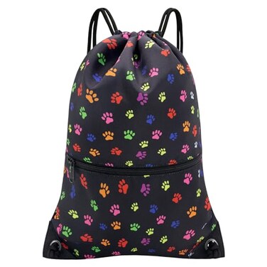 HOLYLUCK Drawstring Backpack Bag Sport Gym Sackpack Black dog paw prin
