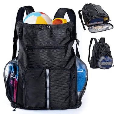 VIGEGARI Large Beach Backpack Waterproof Sandproof Customized Oversized Drawstring Pool Bag with Shoe Compartment for Toiletries Towels Gym Travel