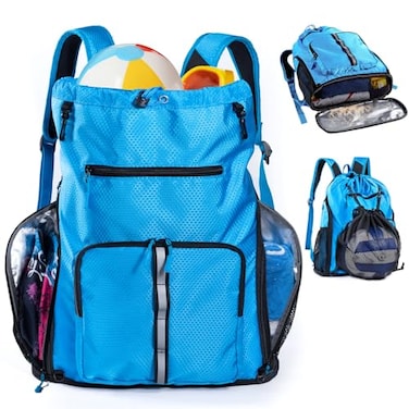 VIGEGARI Large Beach Backpack Waterproof Sandproof Customized Oversized Drawstring Pool Bag with Shoe Compartment for Toiletries Towels Gym Travel