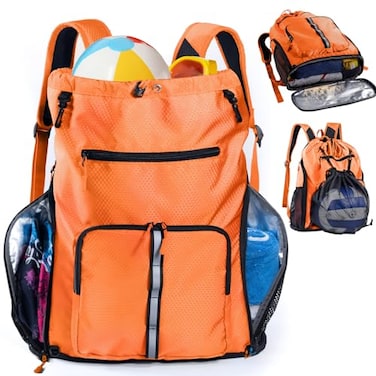 VIGEGARI Large Beach Backpack Waterproof Sandproof Customized Oversized Drawstring Pool Bag with Shoe Compartment for Toiletries Towels Gym Travel