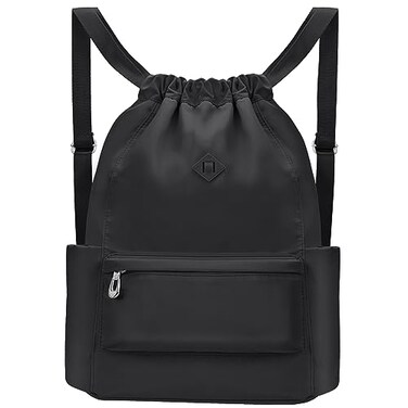 BAVELOE Drawstring Backpack with Wet Pocket Gym Backpack WaterResistant Cinch String Bag Beach Swim for Women MenPure Black