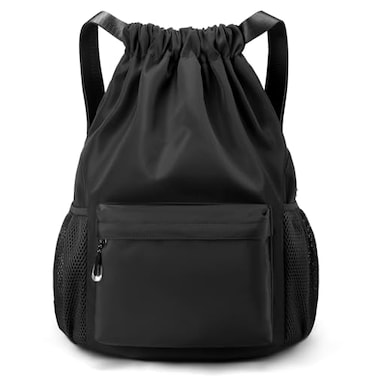 LOKAPEGY Black Drawstring Backpack for Women Waterproof Drawstring Gym Bag for Men Cinch Sack for Basketball Pull String Sport Bag for Soccer