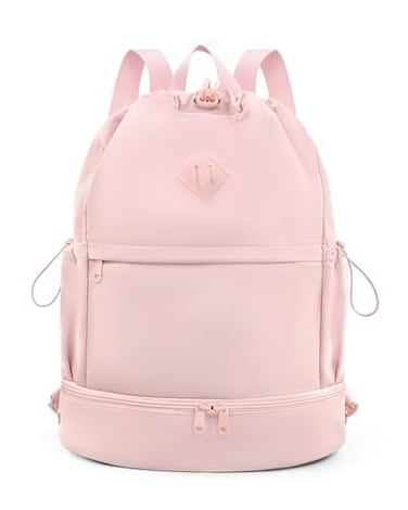 RHDZO Drawstring Backpack Sports Gym Bag with Shoe Compartment and Wet Pocket String Swim Bag for Women Men Beach Backpack Pink