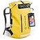 Earth Pak Waterproof Backpack Heavy Duty RollTop Closure with Easy Access FrontZippered Pocket and Cushioned Padded Back Panel for Comfort with IPX8 Waterproof Phone Case Yellow 85L Messenger