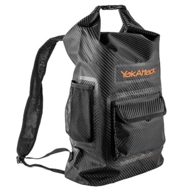 YakAttack 20L Dry Bag Waterproof Backpack Black Roll Top Waterproof Backpack for Men Women Dry Bag for Kayaking Hiking Boating Camping Front Two Side Mesh Pockets Kayak Drybag