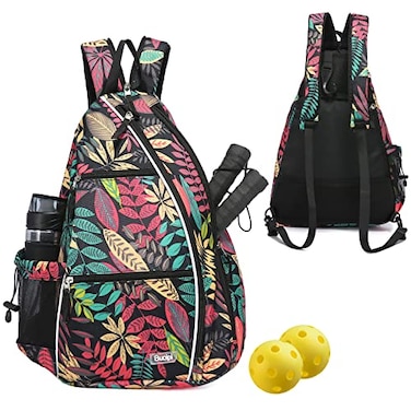 Sucipi Pickleball Bag Mens Womens Pickleball Backpack Adjustable Sling Bag wFence HookLarge CapacitySafety PocketRed Leaf