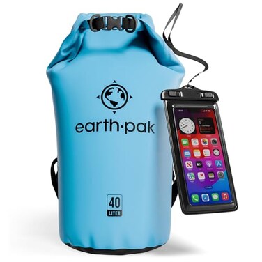 Earth Pak Waterproof Dry Bag Roll Top Waterproof Backpack Sack Keeps Gear Dry for Kayaking Beach Rafting Boating Hiking Camping and Fishing with Waterproof Phone Case