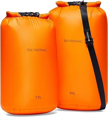 Bee Nesting Ultralight Dry Bag Large 3 Piece Set Waterproof Siliconized Dry Sack Accessory for Lightweight Travel Boating Kayaking Camping SwimmingOrange 12L 20L Shoulder Strap 3 Pack