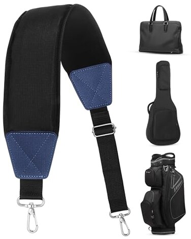 BIG TEETH Golf Bag Strap Single Padded Shoulder Strap Adjustable Thick Pad Straps Universal Replacement Quick Release Black and blue with 2 clips