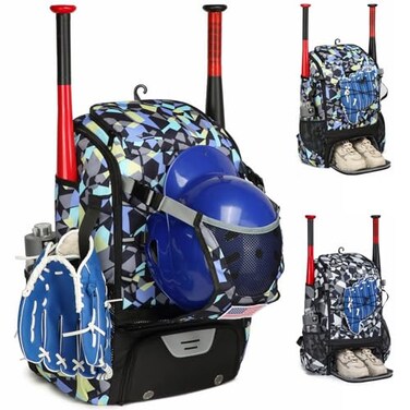 GOTECH Softball Bag for Youth Adults Baseball Bat Equipment Bag with Fence Hook Lightweight Backpack with Shoe Compartment Large Main Compartment for Helmet