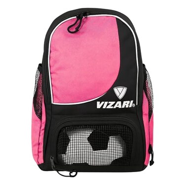 Vizari Solano Soccer Backpack With Ball Compartment and Vented Ball Pocket and Mesh Side Cargo Pockets for Adults and Teens