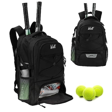WOLT Tennis Bag Large Tennis Racket Backpack for Men Women Ventilated Shoe Compartment Holds 2 Rackets