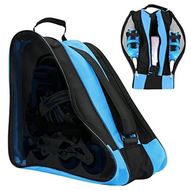 FOUUA Roller Skate Bag Unisex Ice Skate Bag with Adjustable Shoulder Strap Breathable Oxford Cloth Skating Shoes Storage Blue