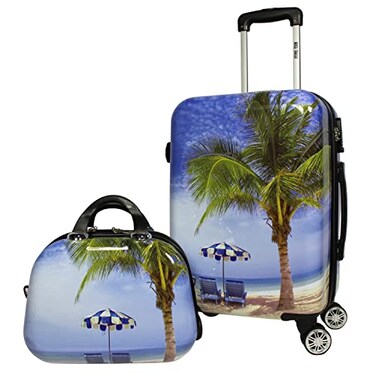World Traveler Palm Tree Hardside 2Piece CarryOn Spinner Luggage Set