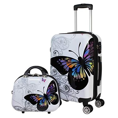 World Traveler Butterfly 2piece Carryon Spinner Luggage Set