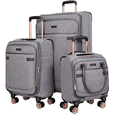 kensie Hudson Softside 3Piece Spinner Luggage Set Heather Gray