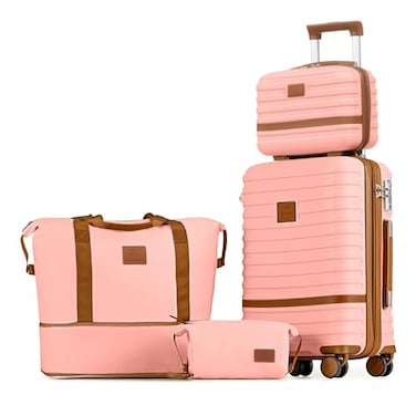 Joyway Carry On Luggage 20 Inch Expandable Suitcase with Spinner Wheel 4 Piece Hard Shell Luggage Set with TSA LockPink brown