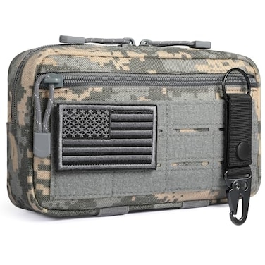 FRTKK Tactical Molle Admin Pouch Utility Laser Cut EDC Tool Pouch Bag Horizontal Modular Pouches Include US Flag Patch and Keychain ACU