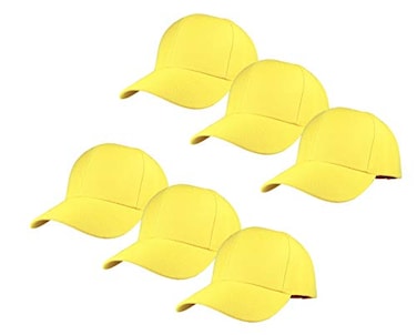 Gelante Plain Blank Baseball Caps Adjustable Back Strap Wholesale Lot 6 Pack Yellow