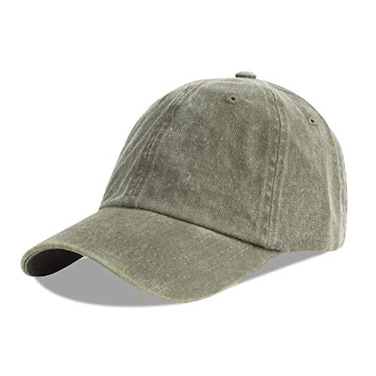 LANGZHEN Unisex Baseball Cap 100 Cotton Fits Men Women Washed Denim Adjustable Dad HatArmy Green