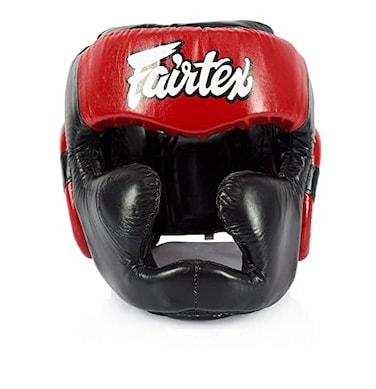 Fairtex Muay Thai Boxing Headgear Protective Sparring Head Guard with Adjustable Straps MultiLayer Padding Enhanced Vision Coverage HG13 BlackRed LaceUp Large